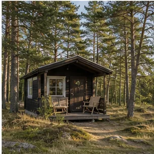 Redaktionell illustration till Campingstugor på Öland