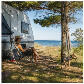 Redaktionell illustration till Camping på Öland med hund
